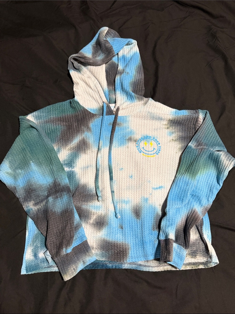 Burn Boot Camp Blue & Gray Tie-Dye Waffle Knit Hoodie with Smile Emblem
